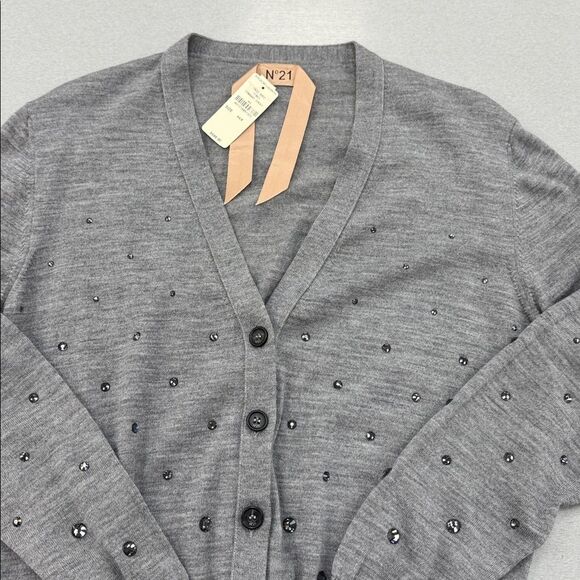 Stylish Gray Cardigan with Beaded Details - Picture 3 of 10